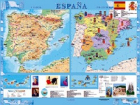 Настенная карта Испании на испанском языке  физическая + политическая (учебная) - «globural.ru» - Махачкала