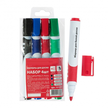 Набор маркеров для доски 4 цвета, 5.0 мм с резиновой вставкой - «globural.ru» - Махачкала